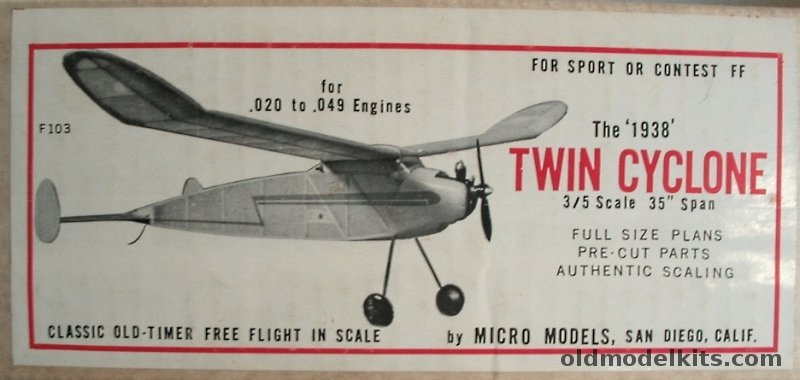 Micro Models 3/5 The 1938 Twin Cyclone - 35 inch Wingspan Free Flight Gas Airplane, F103 plastic model kit